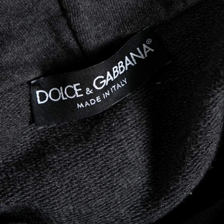 Pre Owned Dolce & Gabbana Grey Knit Patchwork Detail Hooded Sweatshirt S