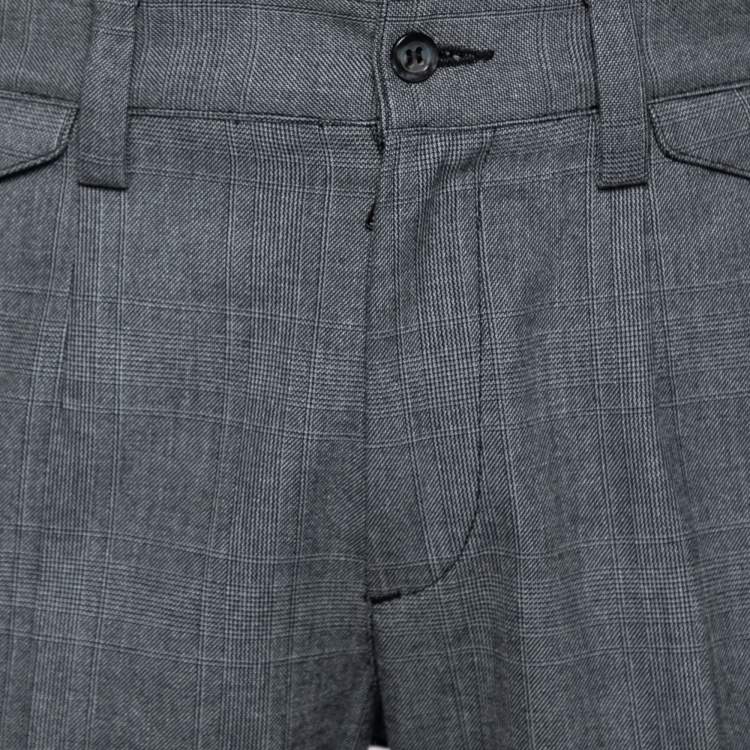 Pre Owned Dolce & Gabbana Checkered Cotton & Distressed Denim Paneled Pants S