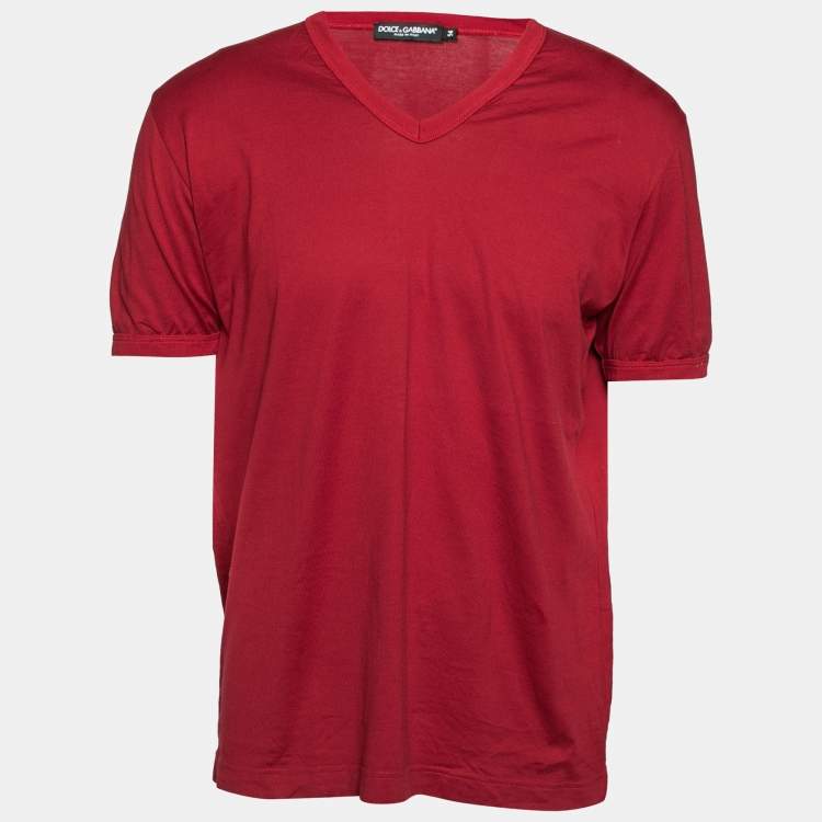 Pre Owned Dolce & Gabbana Burgundy Cotton Short Sleeve V Neck T-Shirt XXL