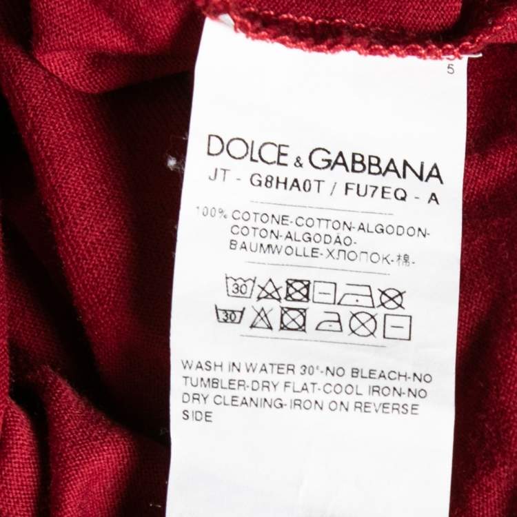 Pre Owned Dolce & Gabbana Burgundy Cotton Short Sleeve V Neck T-Shirt XXL