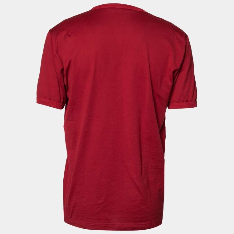 Pre Owned Dolce & Gabbana Burgundy Cotton Short Sleeve V Neck T-Shirt XXL