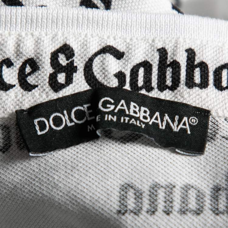 Pre Owned Dolce & Gabbana White and Black All Over Logo Printed Polo T-Shirt S