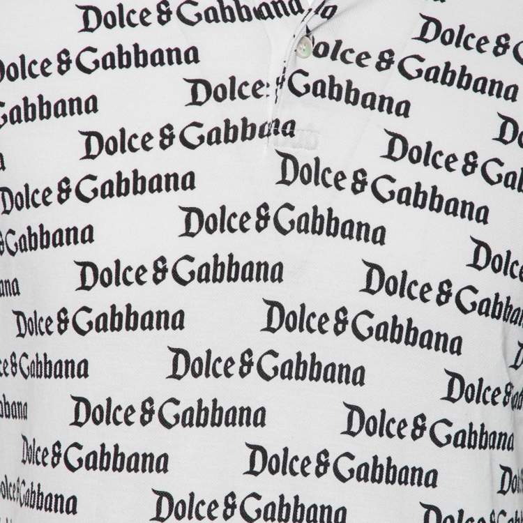 Pre Owned Dolce & Gabbana White and Black All Over Logo Printed Polo T-Shirt S