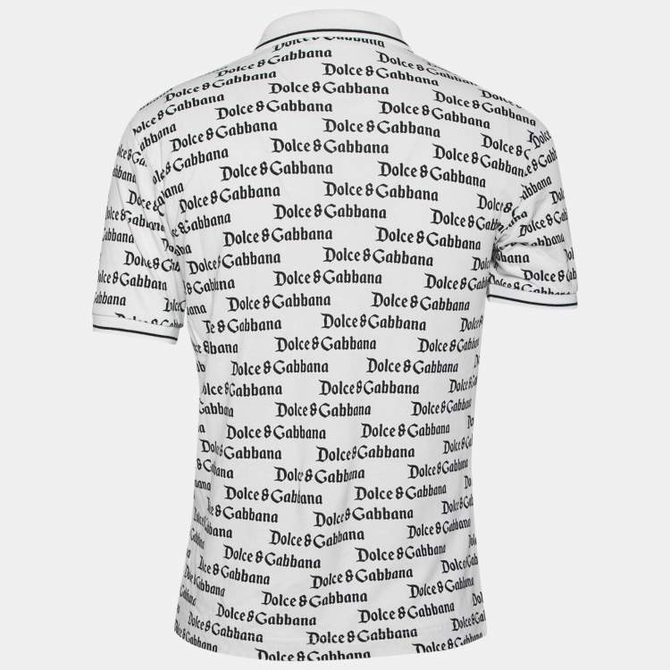 Pre Owned Dolce & Gabbana White and Black All Over Logo Printed Polo T-Shirt S