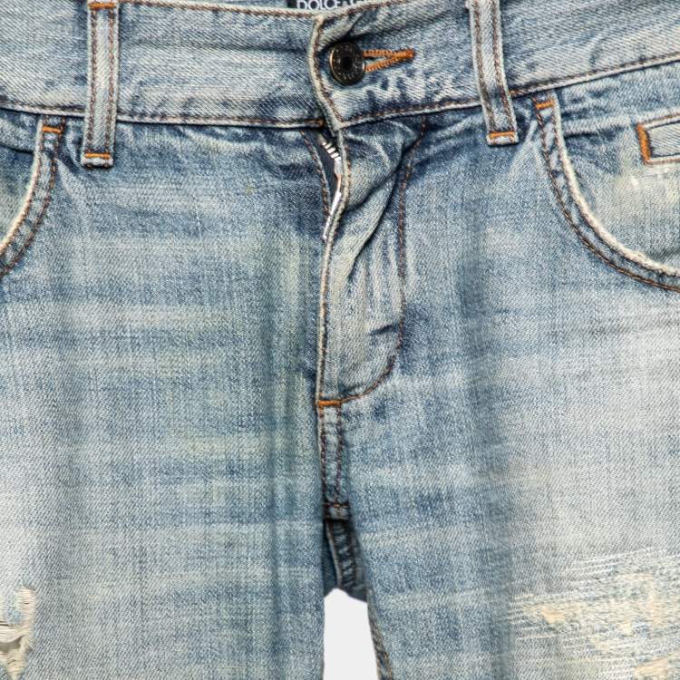 Pre Owned Dolce & Gabbana Blue Distressed Denim Fit 14 Jeans XS