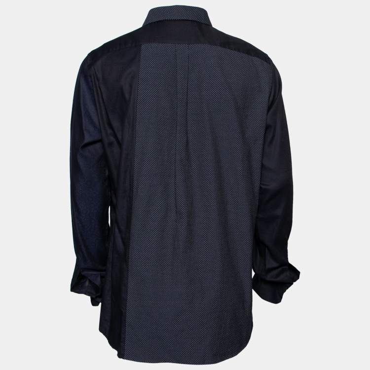 مملوكة مسبقًا Dolce & Gabbana Navy Blue Cotton Paneled Button Front Shirt XXL