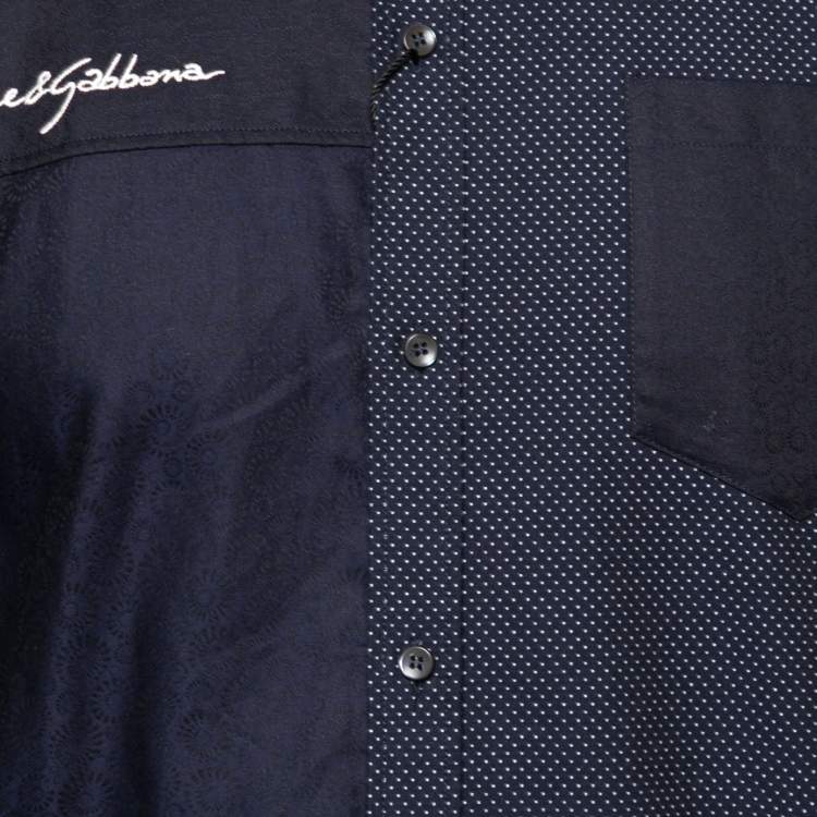 مملوكة مسبقًا Dolce & Gabbana Navy Blue Cotton Paneled Button Front Shirt XXL