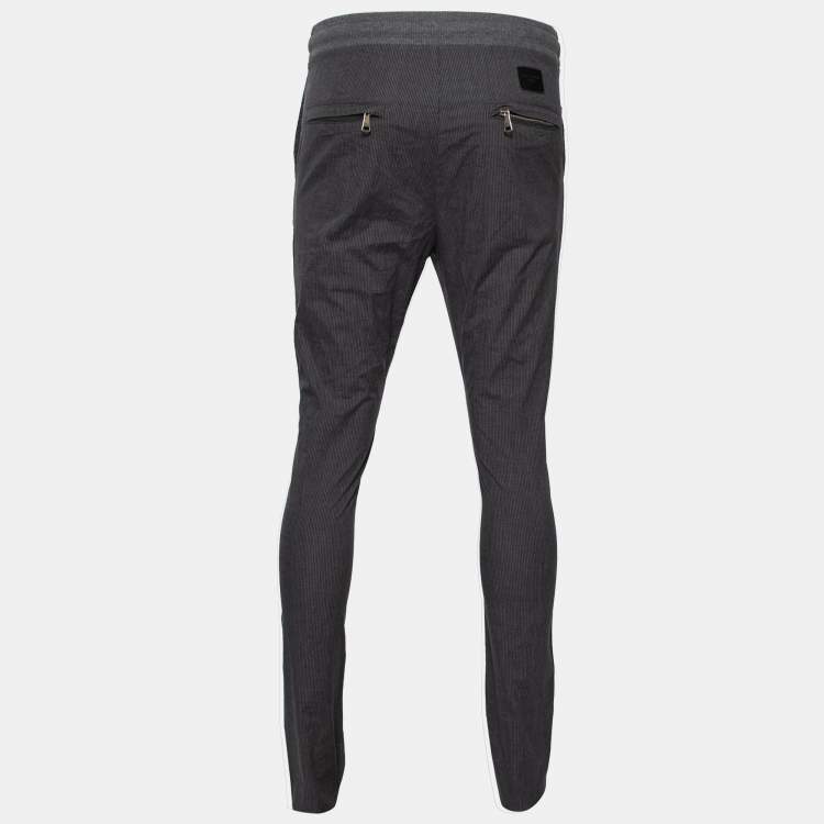 Pre Owned Dolce & Gabbana Grey Striped Cotton Jogger XS