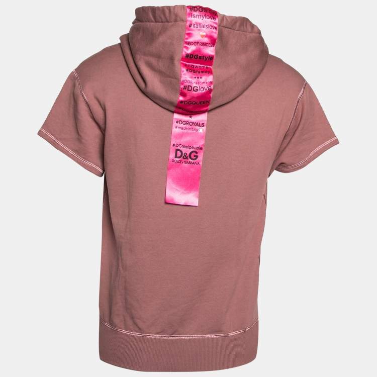 Pre Owned Dolce & Gabbana Brown Cotton Embroidered Short Sleeve Hoodie XS