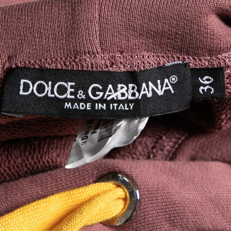 Pre Owned Dolce & Gabbana Brown Cotton Embroidered Short Sleeve Hoodie XS