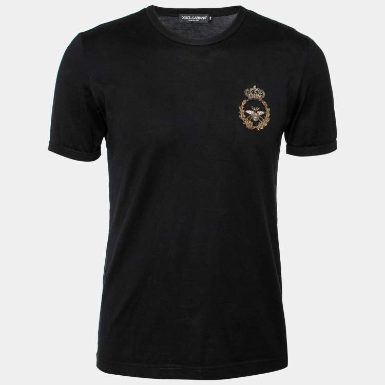 Pre Owned Dolce & Gabbana Black Bee Embroidered Crew Neck T-Shirt M