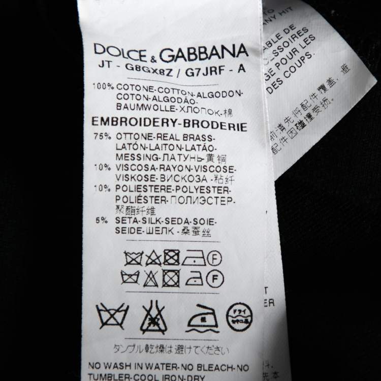 Pre Owned Dolce & Gabbana Black Bee Embroidered Crew Neck T-Shirt M