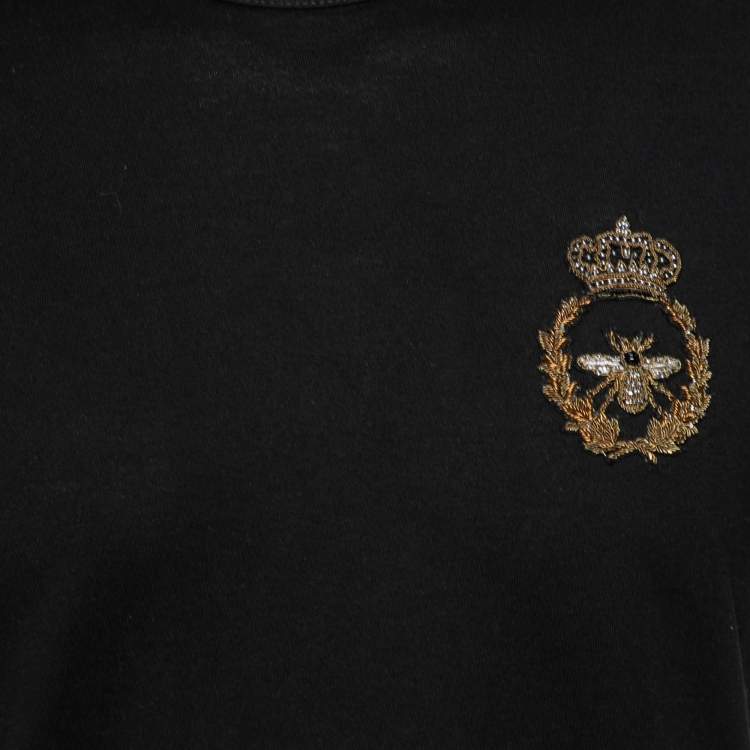 Pre Owned Dolce & Gabbana Black Bee Embroidered Crew Neck T-Shirt M