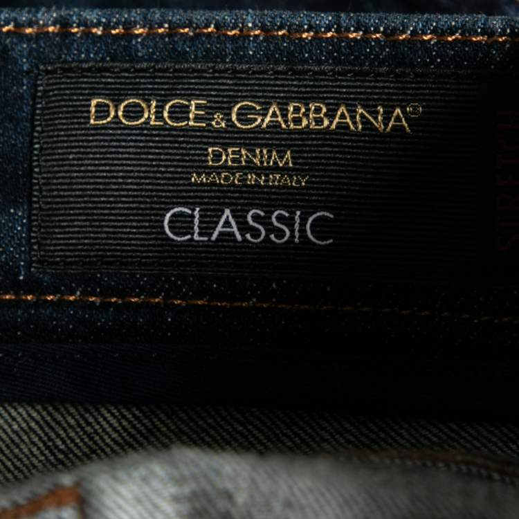 Pre Owned Dolce & Gabbana Navy Blue Denim Bee Embroidered Jeans S
