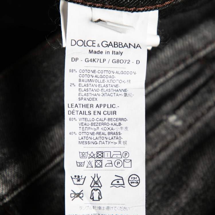 Pre Owned Dolce & Gabbana Charcoal Grey Distressed Denim Fit 14 Stretch Jeans L