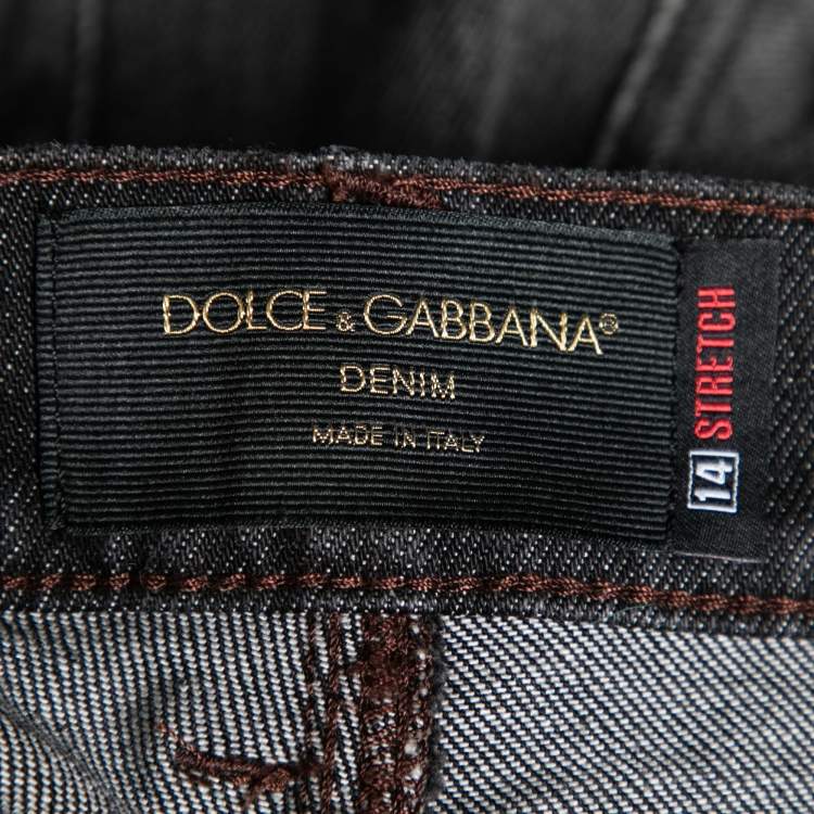 Pre Owned Dolce & Gabbana Charcoal Grey Distressed Denim Fit 14 Stretch Jeans L
