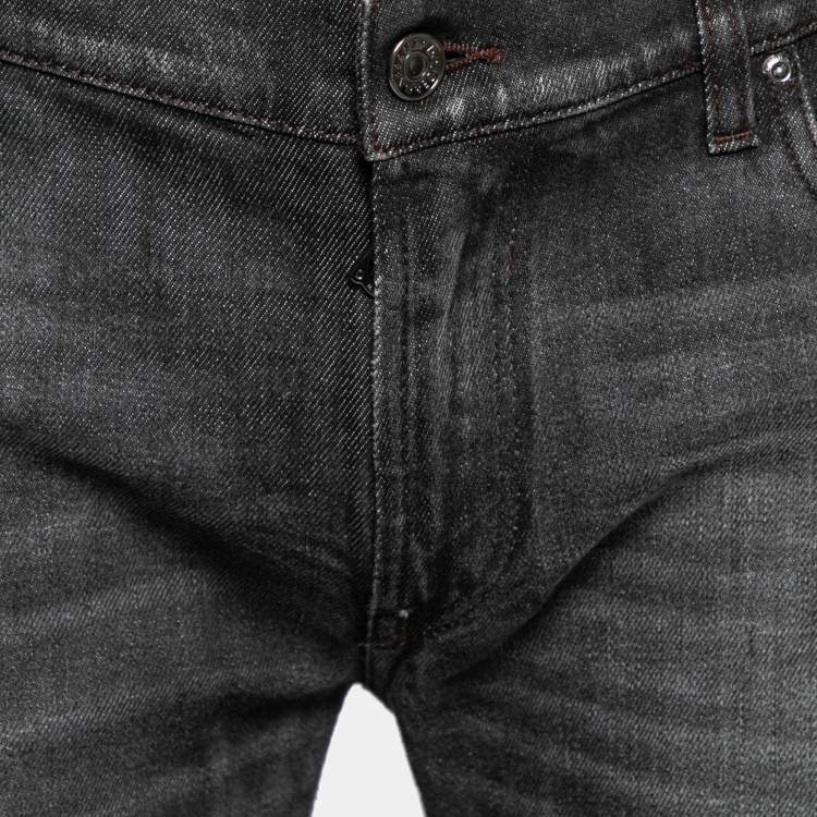 Pre Owned Dolce & Gabbana Charcoal Grey Distressed Denim Fit 14 Stretch Jeans L