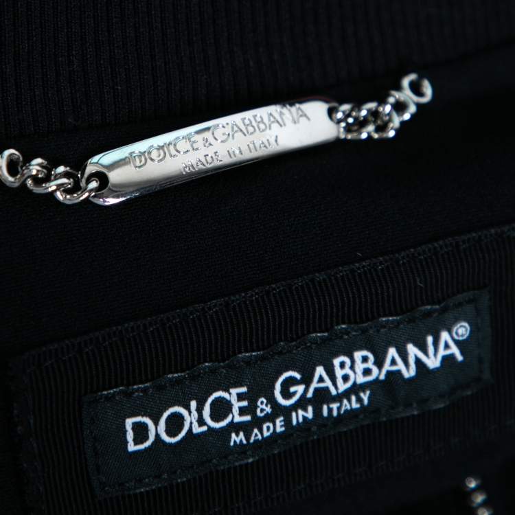 Pre Owned Dolce & Gabbana Black Crepe Rib Knit Trimmed Zip Front Jacket L