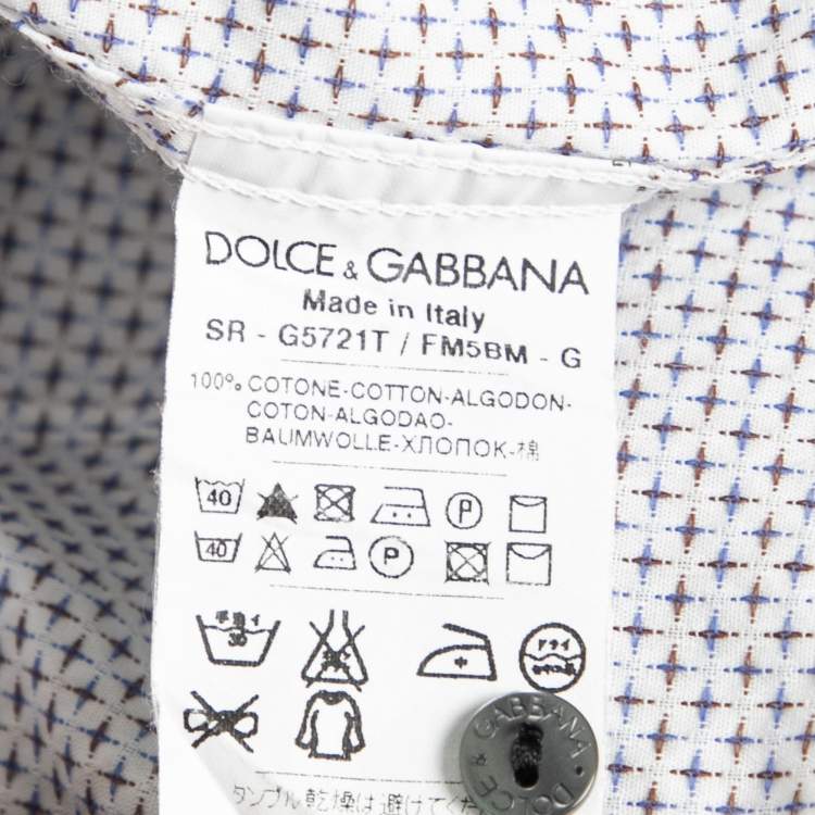 Pre Owned Dolce & Gabbana White Printed Cotton Button Front Shirt M