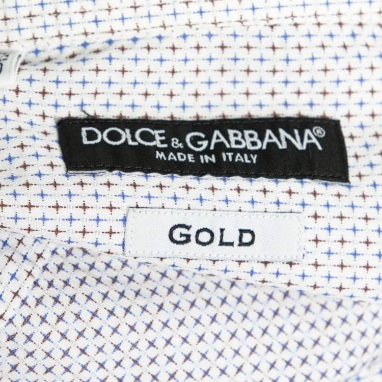 Pre Owned Dolce & Gabbana White Printed Cotton Button Front Shirt M