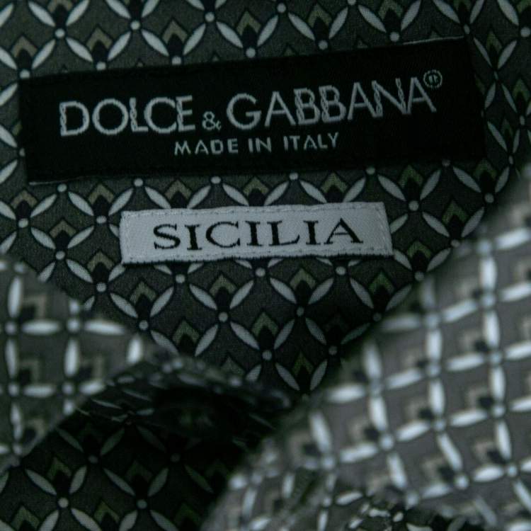 Pre Owned Dolce & Gabbana Grey Printed Cotton Sicilia Button Front Shirt L