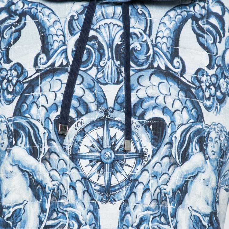 Pre Owned Dolce & Gabbana Blue Cotton Sicilian Majolica Print Hoodie L