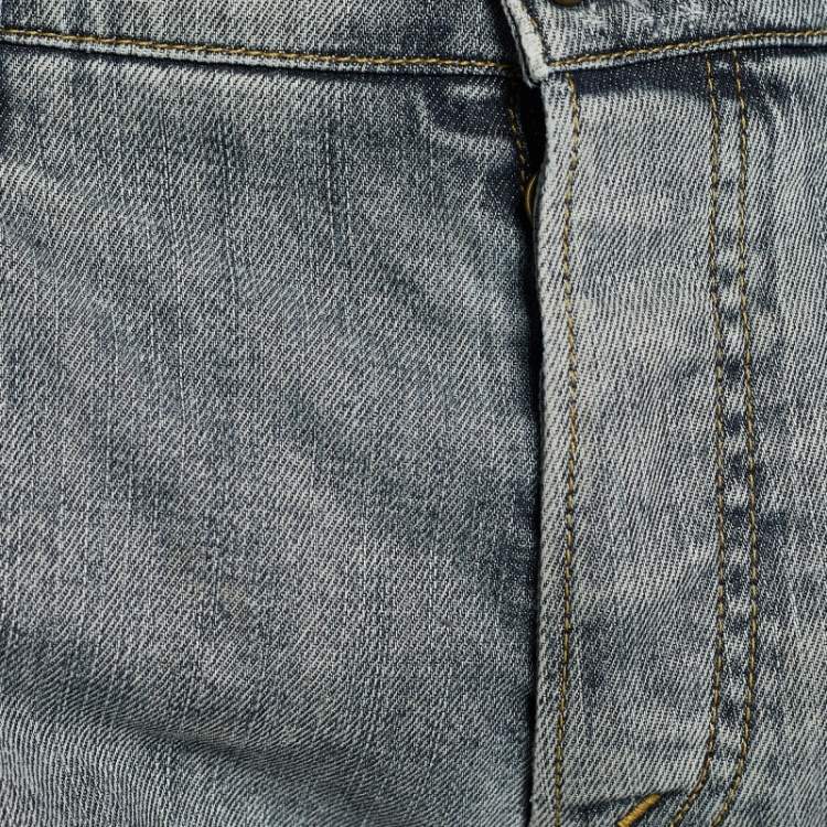 Pre Owned Dolce & Gabbana Indigo Distressed Denim Shorts Waist: 31"