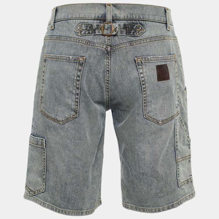Pre Owned Dolce & Gabbana Indigo Distressed Denim Shorts Waist: 31"