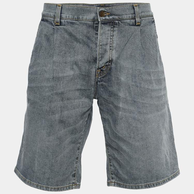Pre Owned Dolce & Gabbana Indigo Light Wash Distressed Denim Shorts Waist 37" 