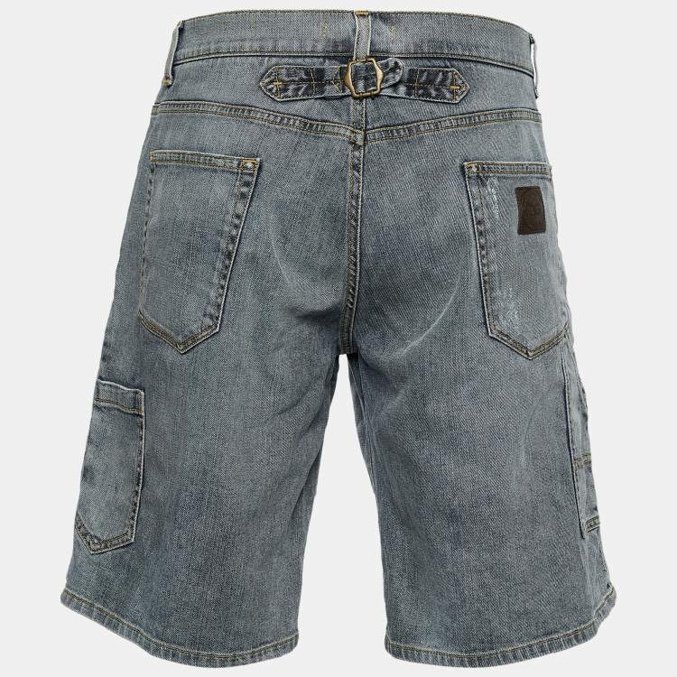 Pre Owned Dolce & Gabbana Indigo Light Wash Distressed Denim Shorts Waist 37" 