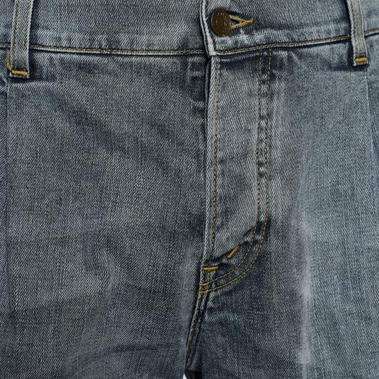 Pre Owned Dolce & Gabbana Indigo Light Wash Distressed Denim Shorts Waist 37" 