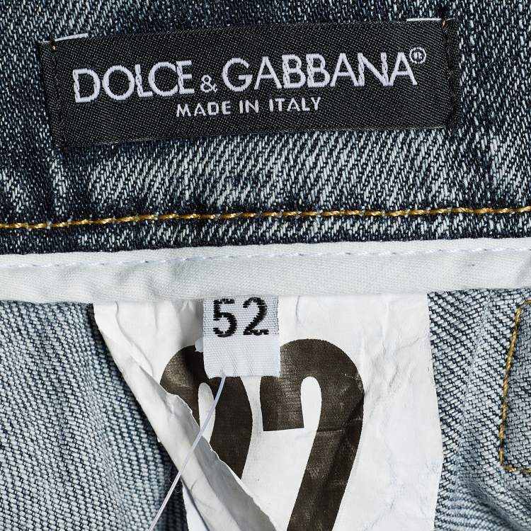 Pre Owned Dolce & Gabbana Indigo Light Wash Distressed Denim Shorts Waist 37" 