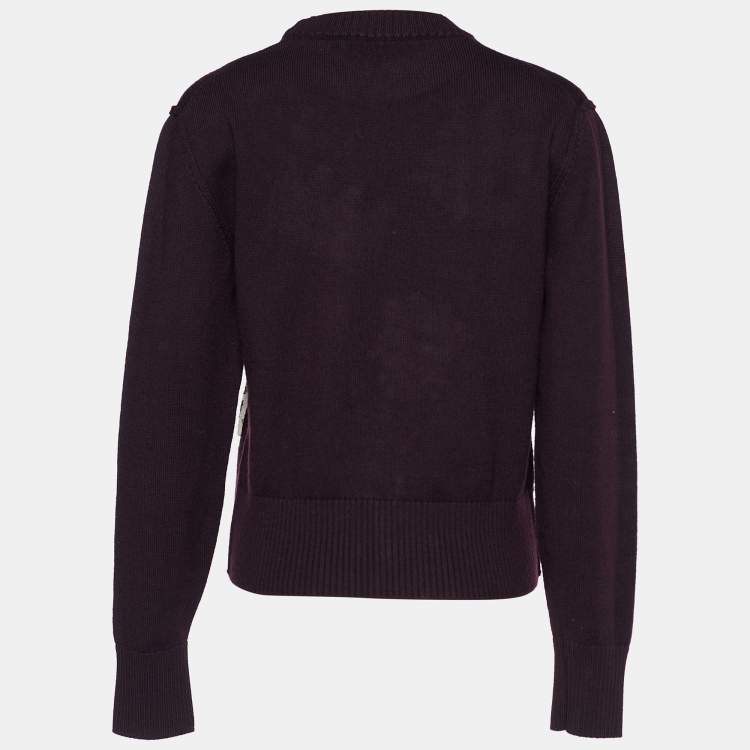 Pre Owned Dolce & Gabbana Burgundy Wool Knit Royalty Patch Detail Sweater M