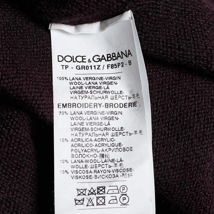 Pre Owned Dolce & Gabbana Burgundy Wool Knit Royalty Patch Detail Sweater M