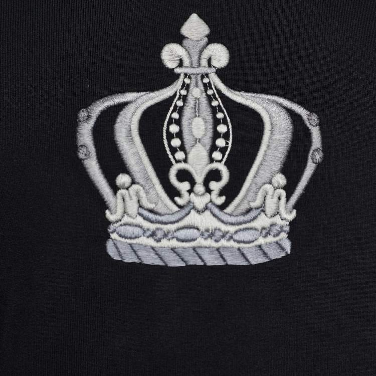 Pre Owned Dolce & Gabbana Black Terry Knit Crown Embroidered Sweatshirt M