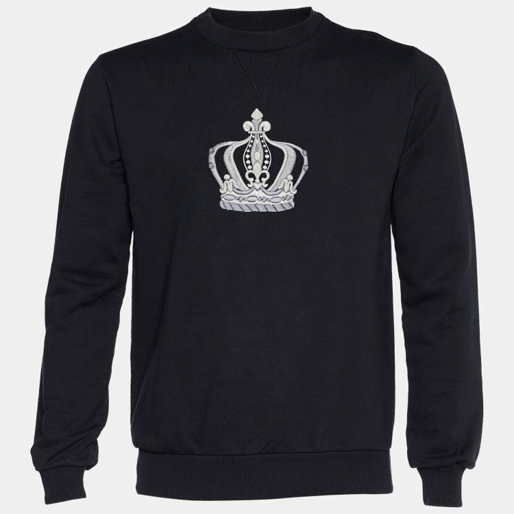 Pre Owned Dolce & Gabbana Black Terry Knit Crown Embroidered Sweatshirt M