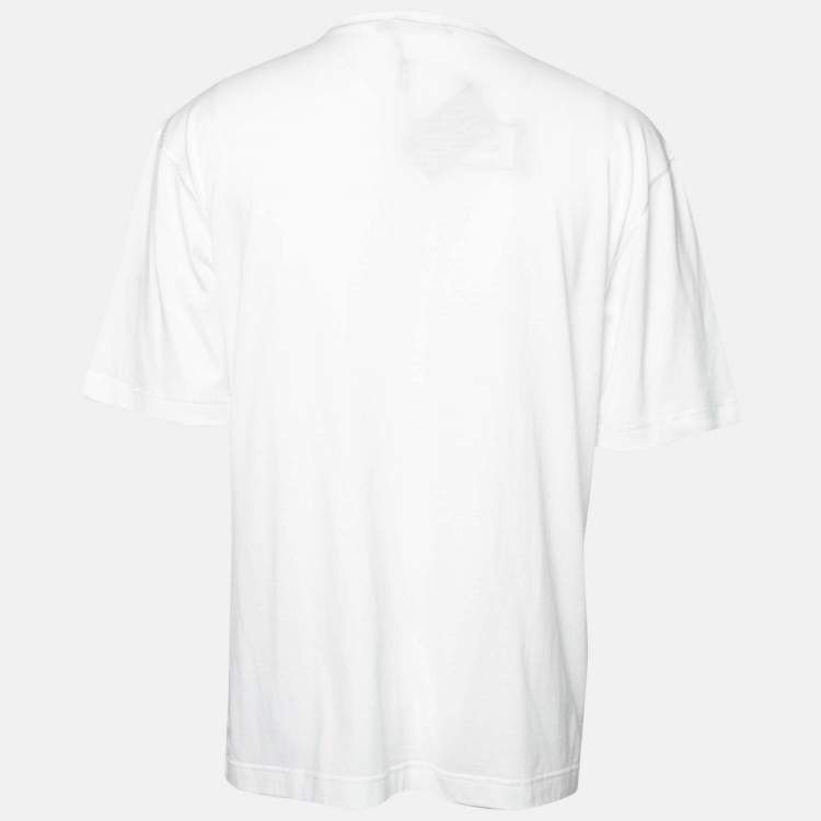 Pre Owned Dolce & Gabbana White Slant Logo Printed Cotton T-Shirt L
