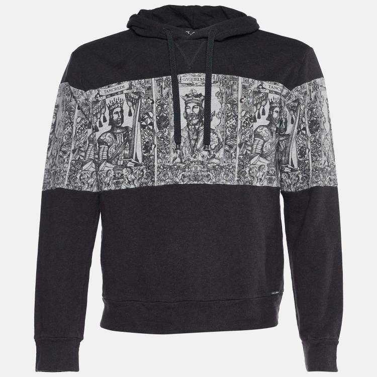 Pre Owned Dolce & Gabbana Grey Cotton Norman King Print Hooded Sweatshirt M