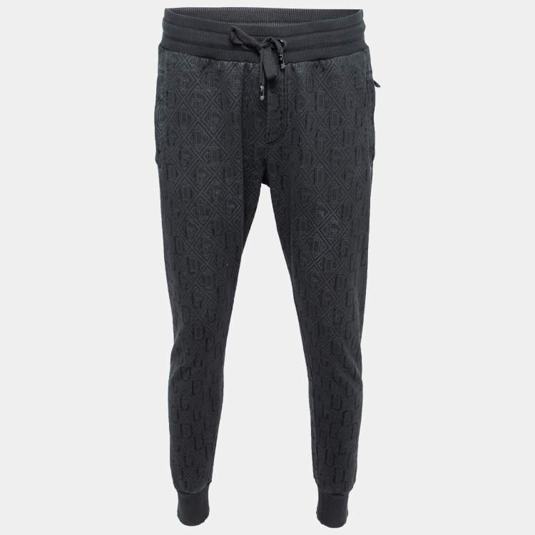 Pre Owned Dolce & Gabbana Black Cotton DG Printed Track Pants M