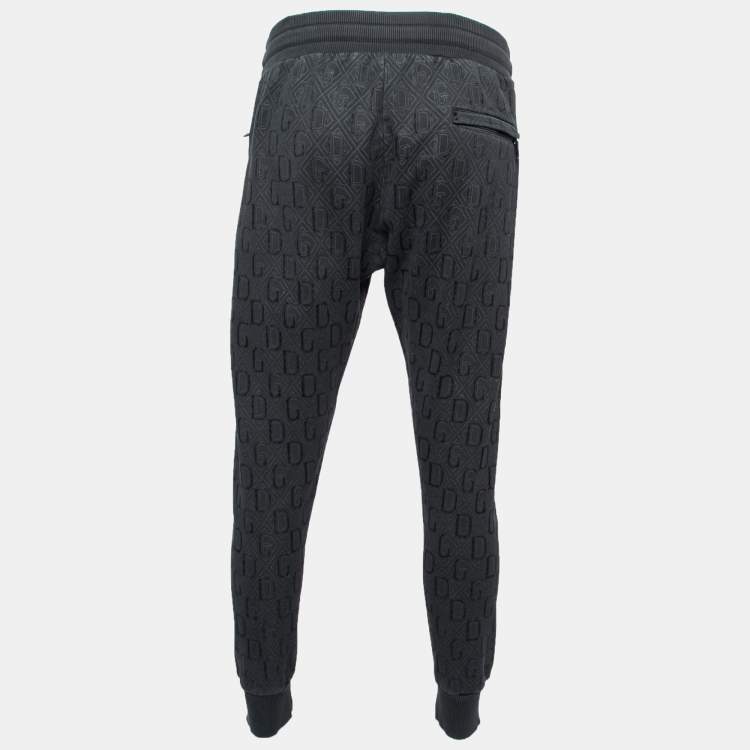 Pre Owned Dolce & Gabbana Black Cotton DG Printed Track Pants M