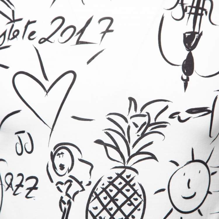 Pre Owned Dolce & Gabbana White Printed Cotton Short Sleeve T-Shirt XS