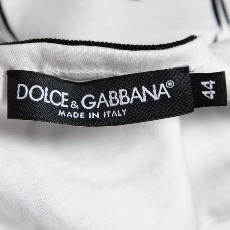 Pre Owned Dolce & Gabbana White Printed Cotton Short Sleeve T-Shirt XS