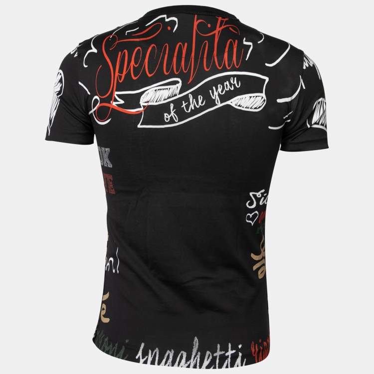 Pre Owned Dolce & Gabbana Black Printed Cotton Crewneck T-Shirt XS