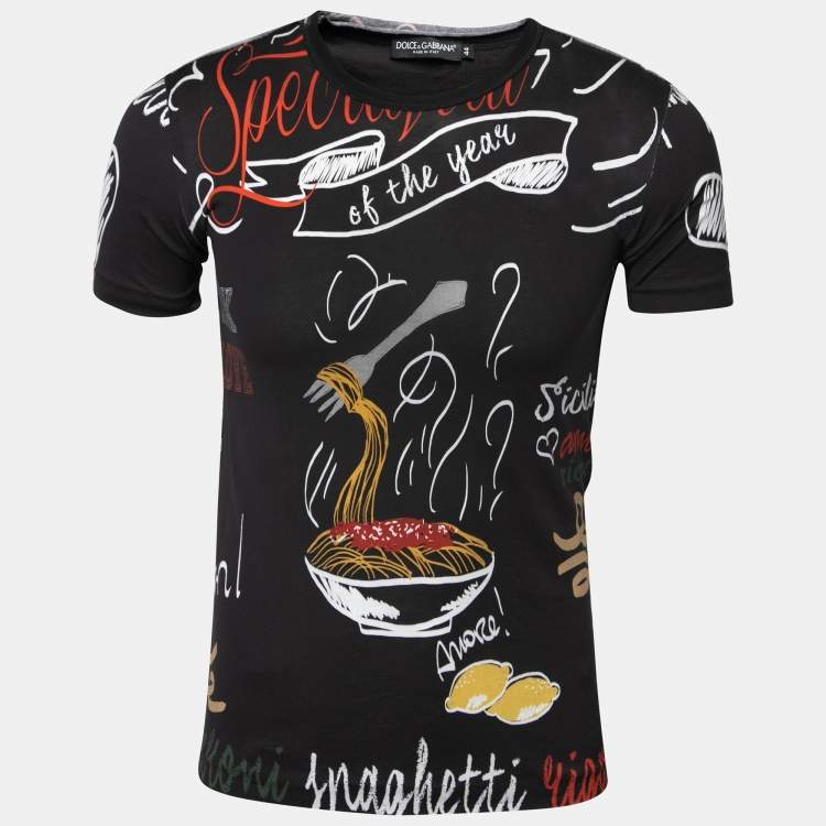 Pre Owned Dolce & Gabbana Black Printed Cotton Crewneck T-Shirt XS