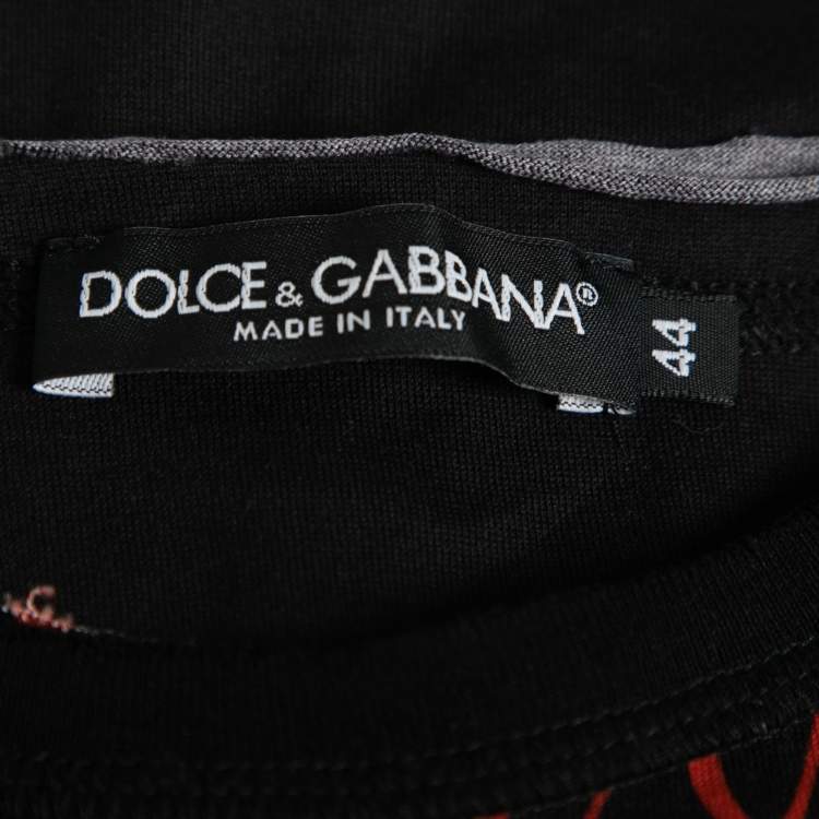 Pre Owned Dolce & Gabbana Black Printed Cotton Crewneck T-Shirt XS