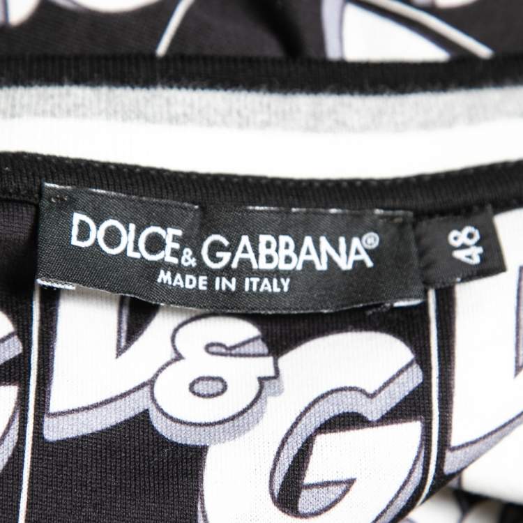 Pre Owned Dolce & Gabbana Monochrome Printed Cotton Crewneck T-Shirt M