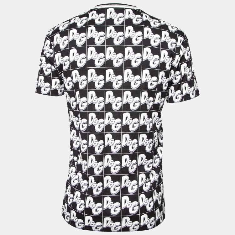 Pre Owned Dolce & Gabbana Monochrome Printed Cotton Crewneck T-Shirt M