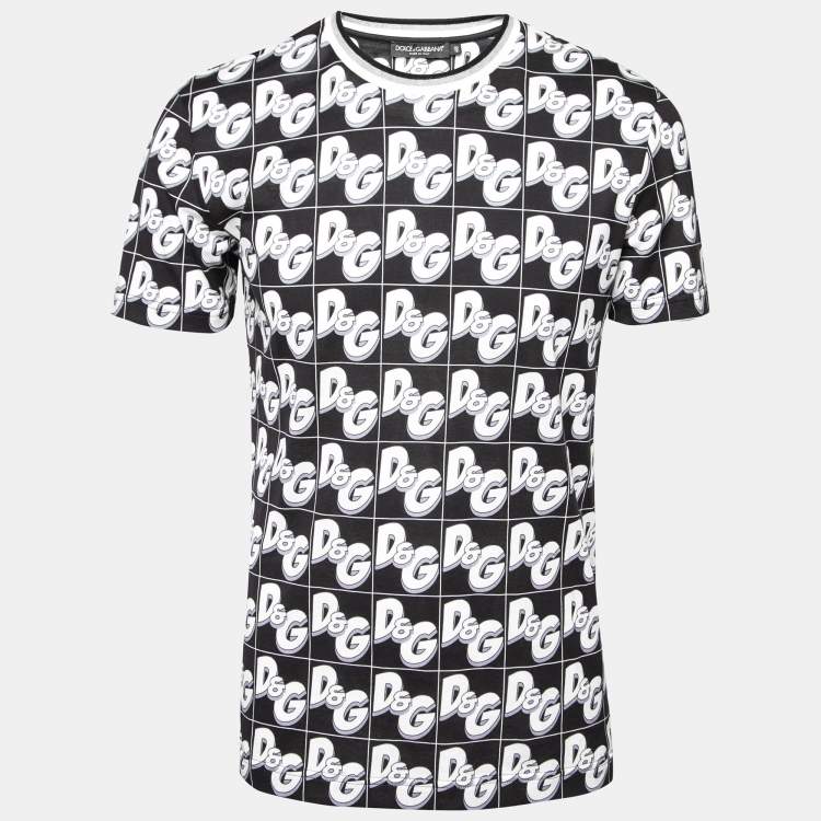 Pre Owned Dolce & Gabbana Monochrome Printed Cotton Crewneck T-Shirt M