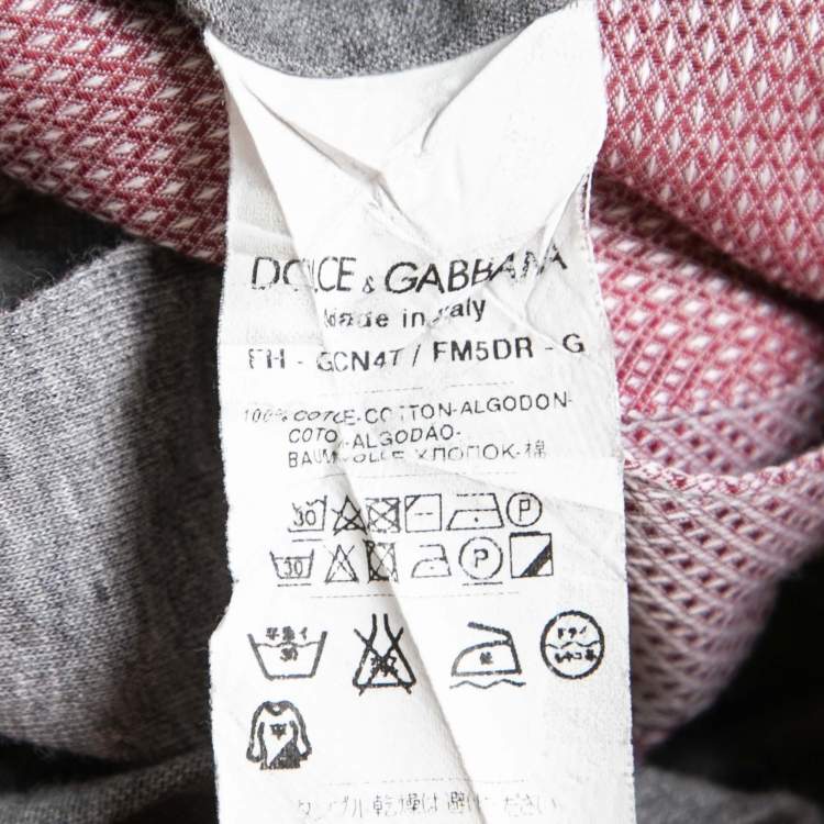Pre Owned Dolce & Gabbana Red & Grey Contrast Paneled Cotton Button Front Shirt XXL
