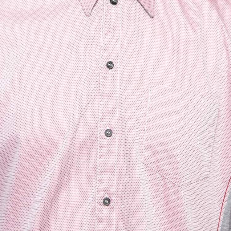 Pre Owned Dolce & Gabbana Red & Grey Contrast Paneled Cotton Button Front Shirt XXL